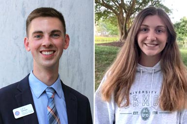 Side by side portraits of Levi Grimm and Natalia De Los Rios- two young leaders in the Food Rescue US network